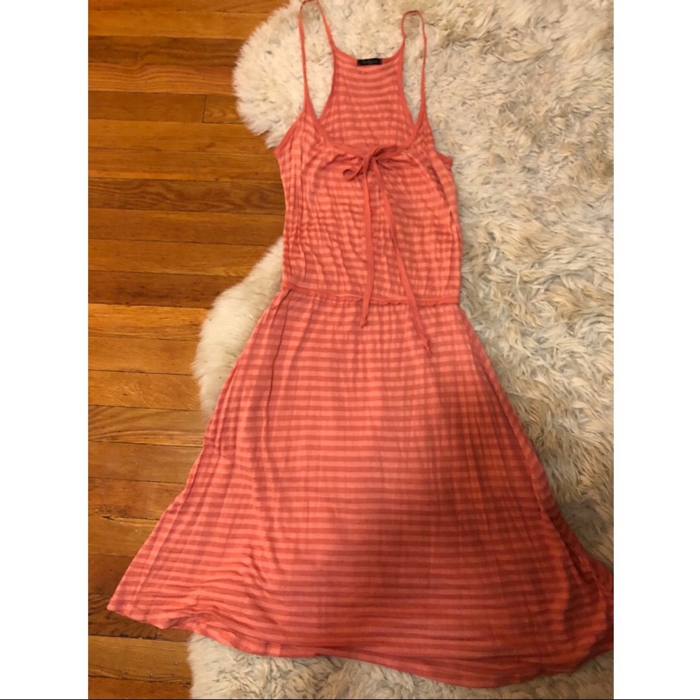 Orange stripe midi dress tank strap M tie jersey